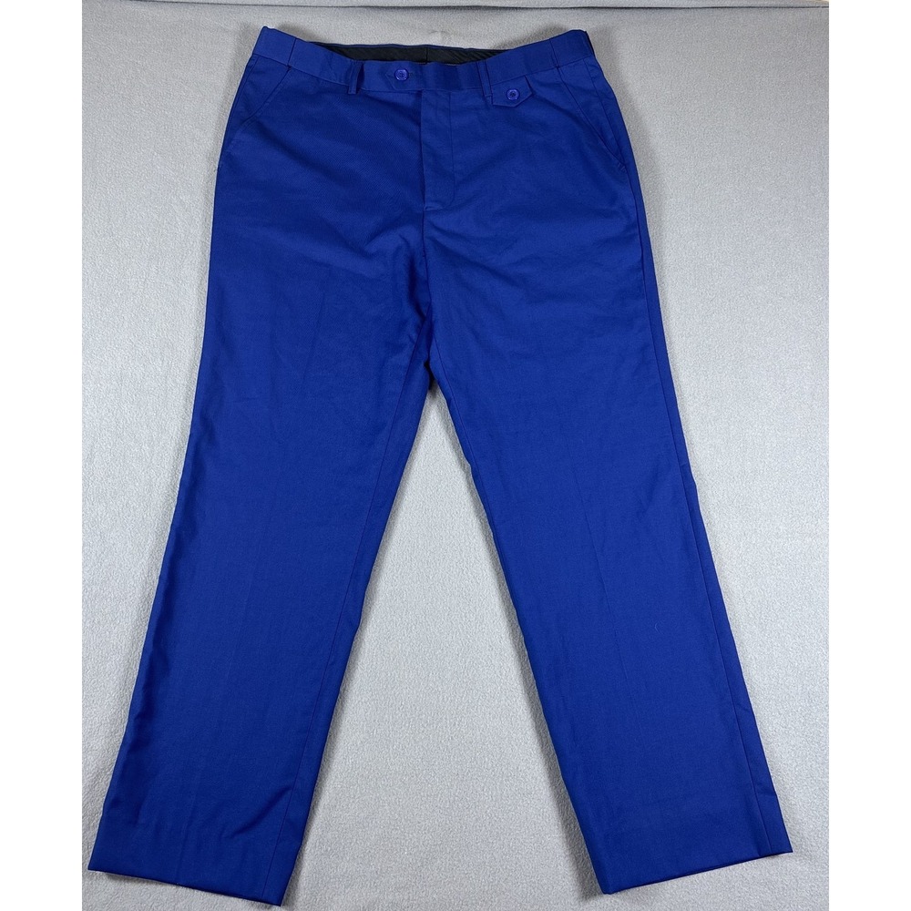 Wulful Mens Ankle Dress Pants Royal Blue Straight Leg Classic Comfort Western M